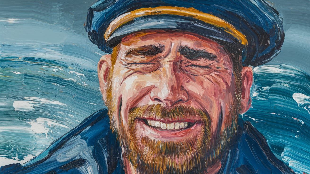 Joyful Sea Captain Portrait in Impasto Acrylic