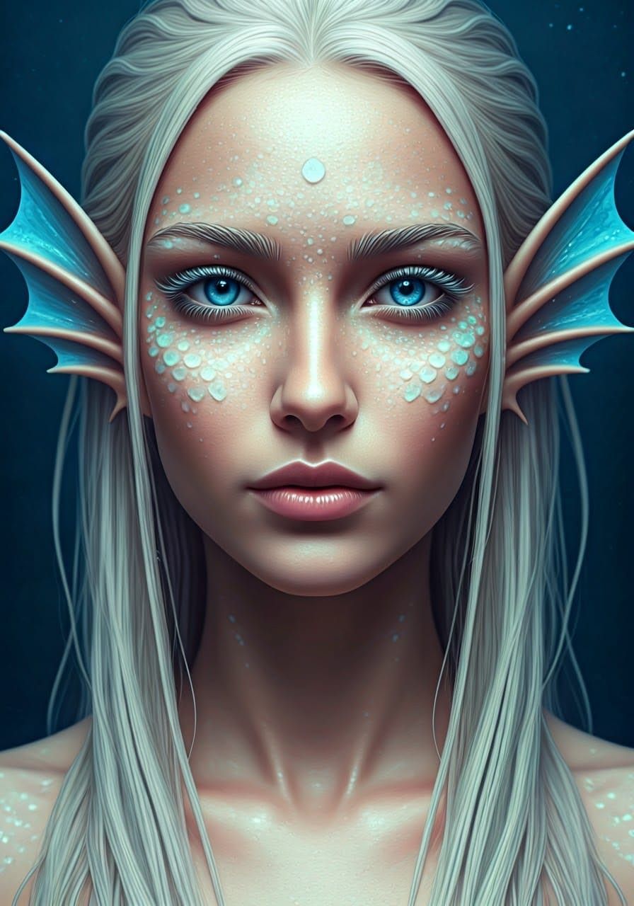 Majestic Mermaid Portrait with Translucent Fins
