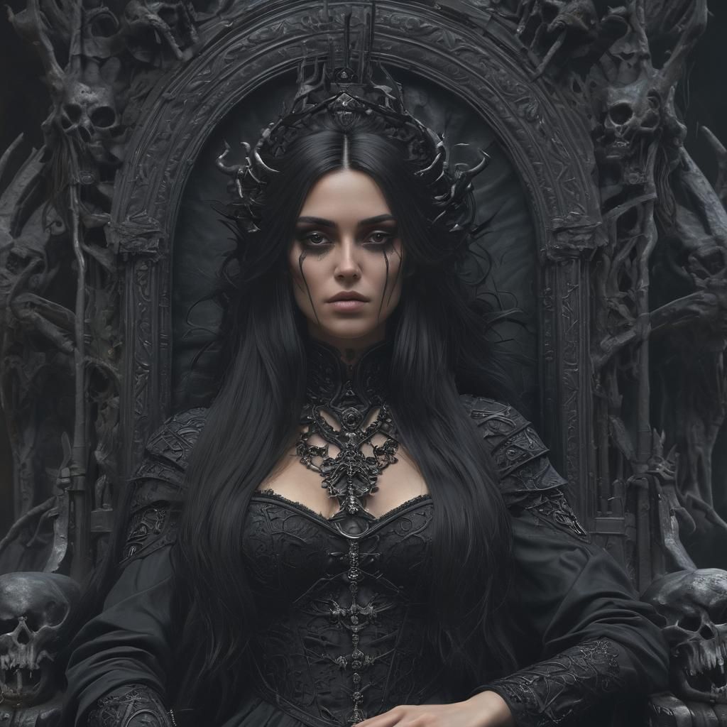 Hel, Goddess of the Underworld, in Dark Fantasy Art