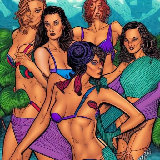Pool Party in Comic Book Art Style