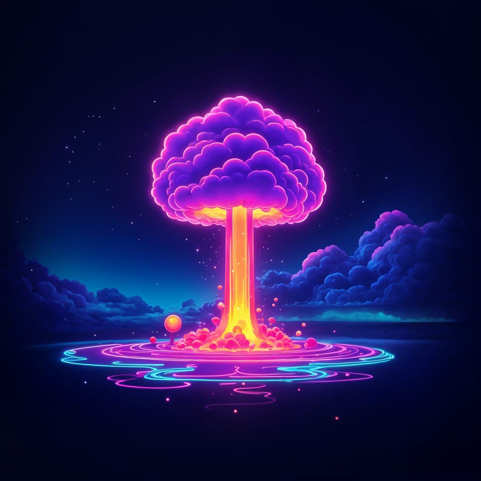 Neon Atomic Cloudscape in Minimalist Style