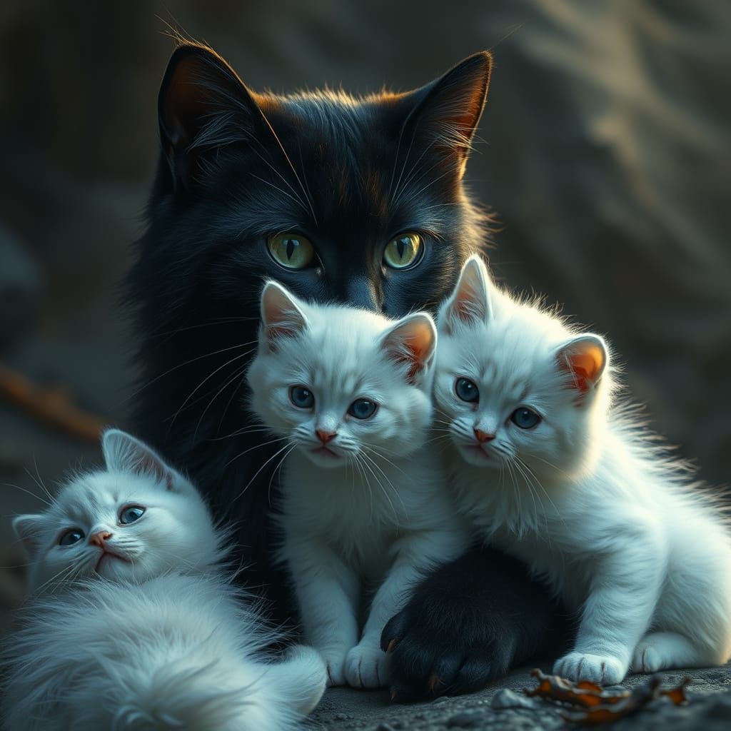 Epic Digital Painting of a Majestic Black Kitty Mother with ...