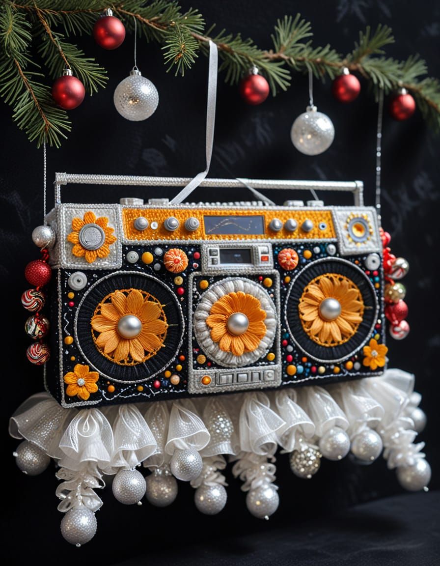 Klimt Crochet Boombox with Cosmic Christmas Decorations