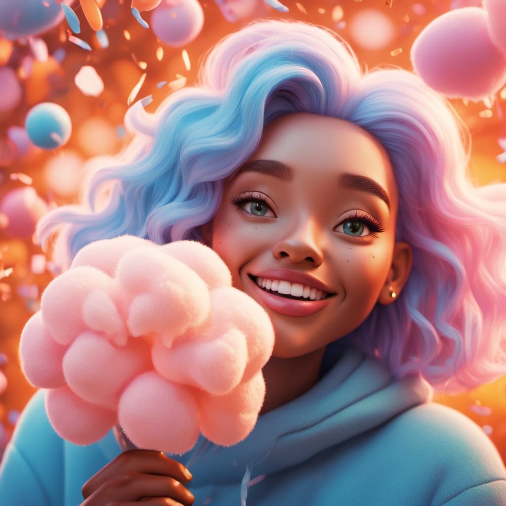 Cute Cotton Candy Mascot in Vibrant Whimsical Wonderland