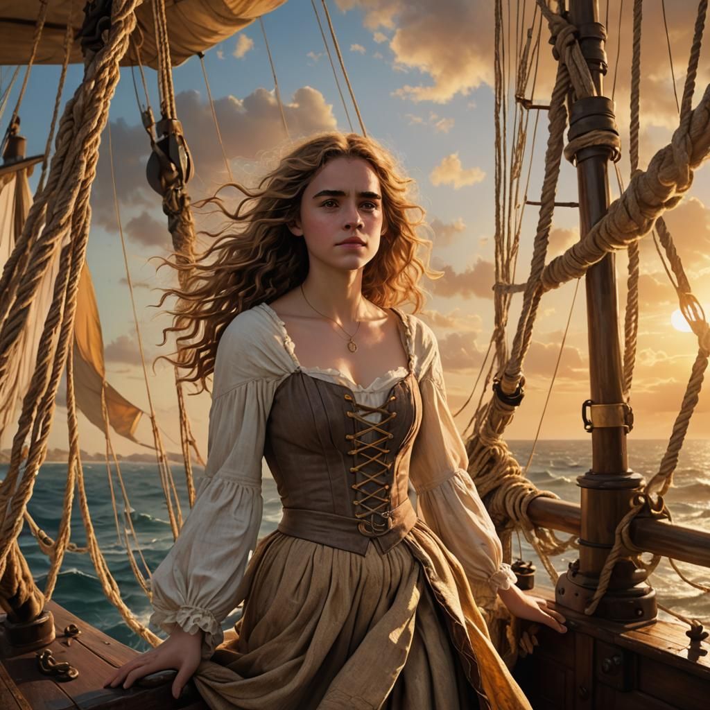 Hermione Granger on Ship Deck in Art Nouveau Style