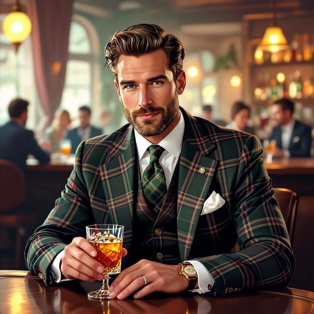 Celtic Gentleman Enjoys Cocktail in Swanky Bar