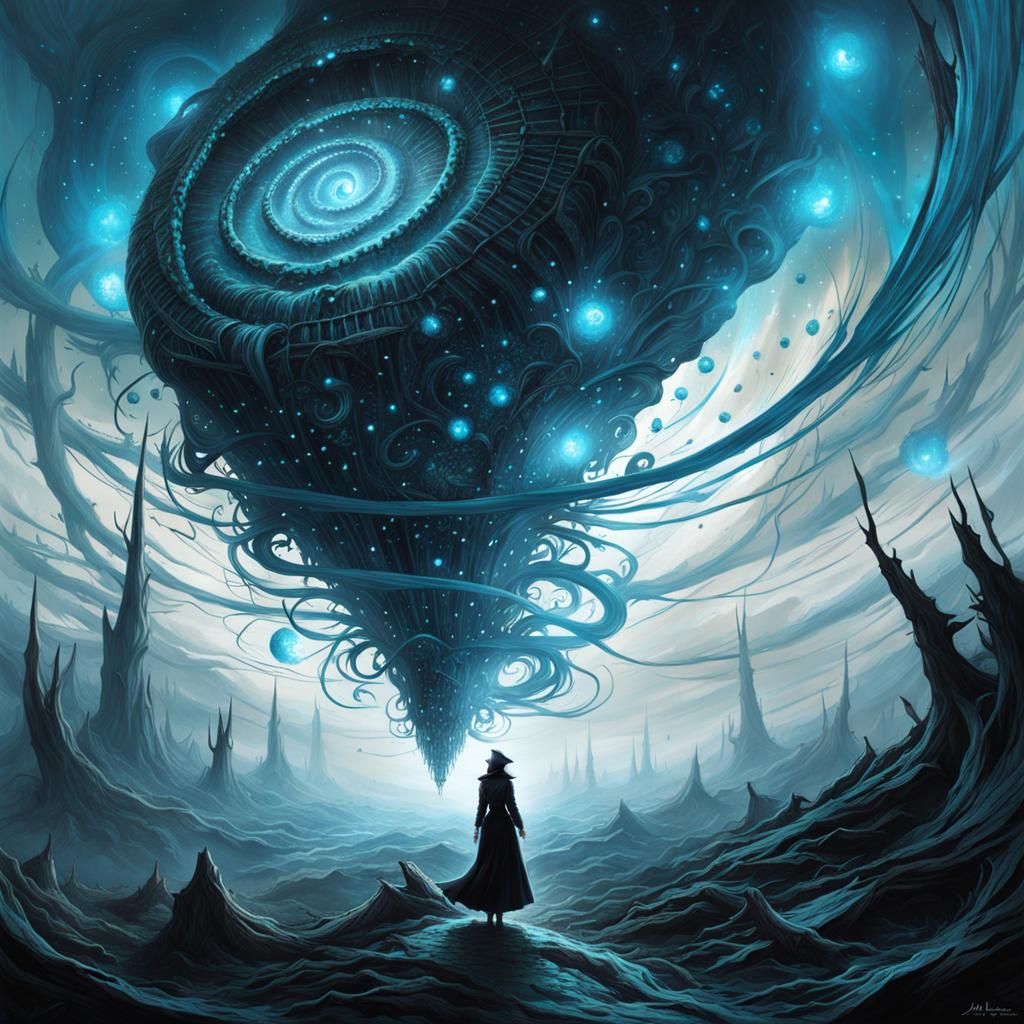 Aetherpunk Ink Art Witch Transformation