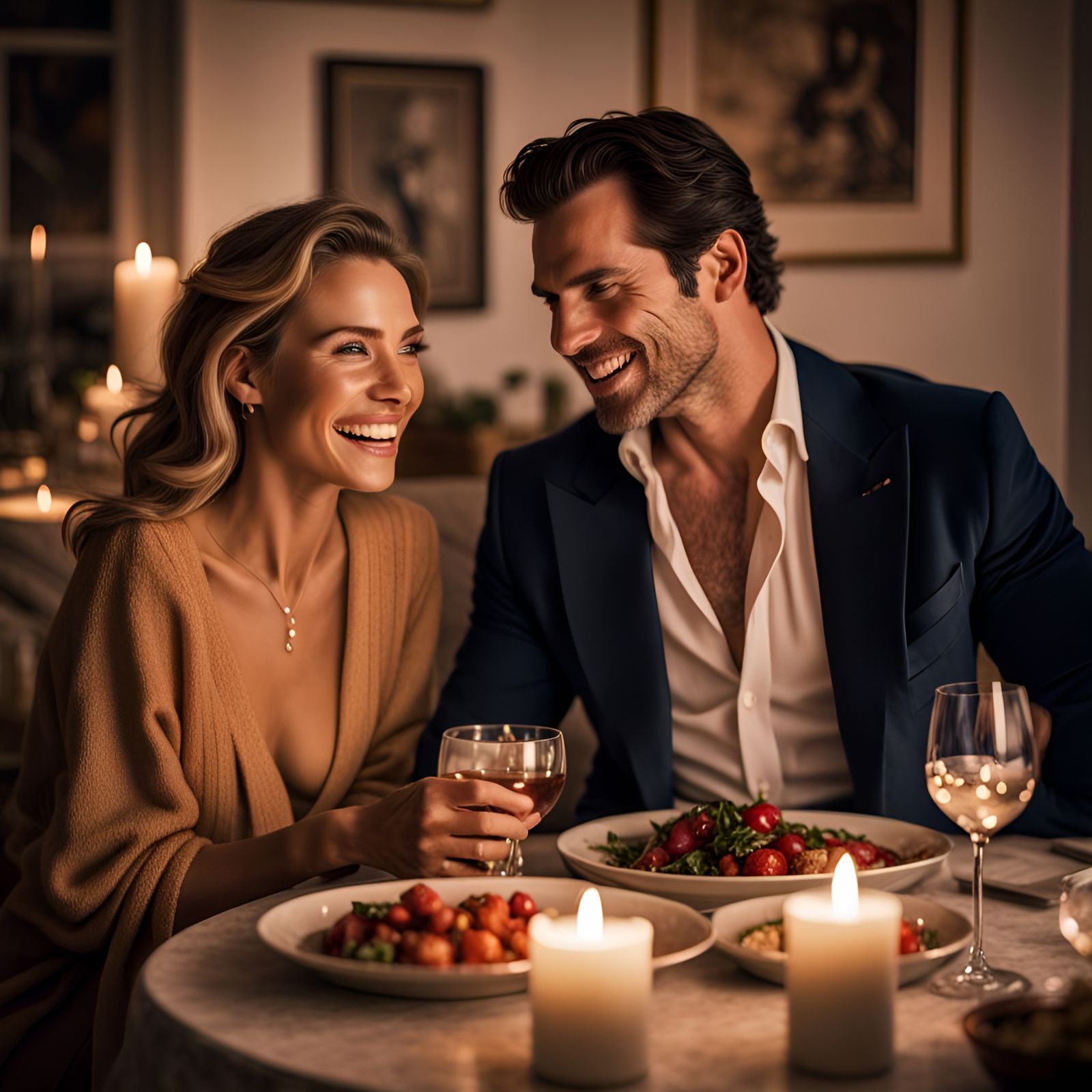 Romantic Candlelit Dinner: Hyperrealistic Color Photo