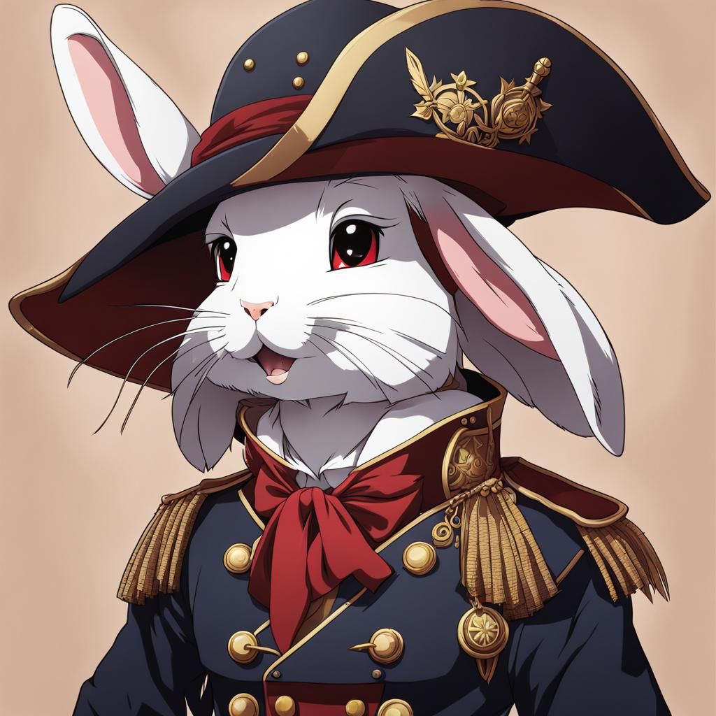 Rabbit with Tricorn Hat in Anime Style