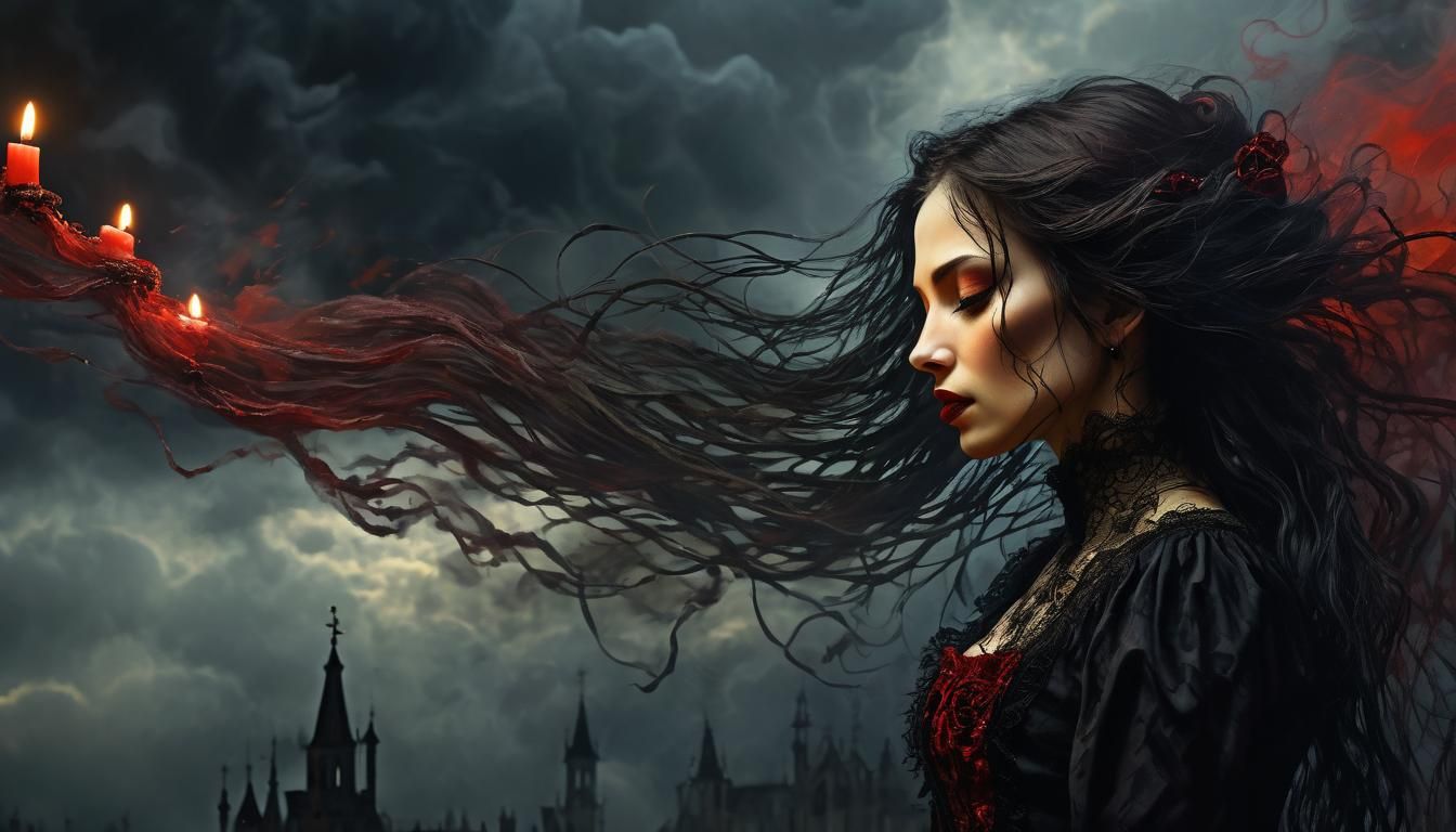 Gothic Vampire Silhouette in a Fiery Dance