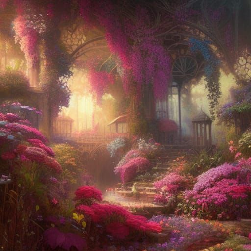 Beautiful Courtyard Garden in Klimt Style