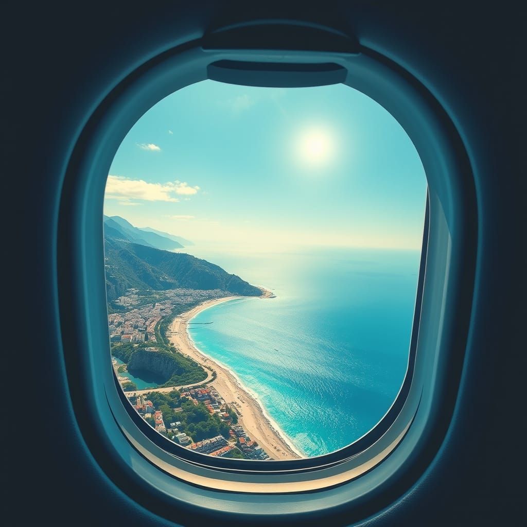 Amalfi Coast View from Airplane Window in Pop Art