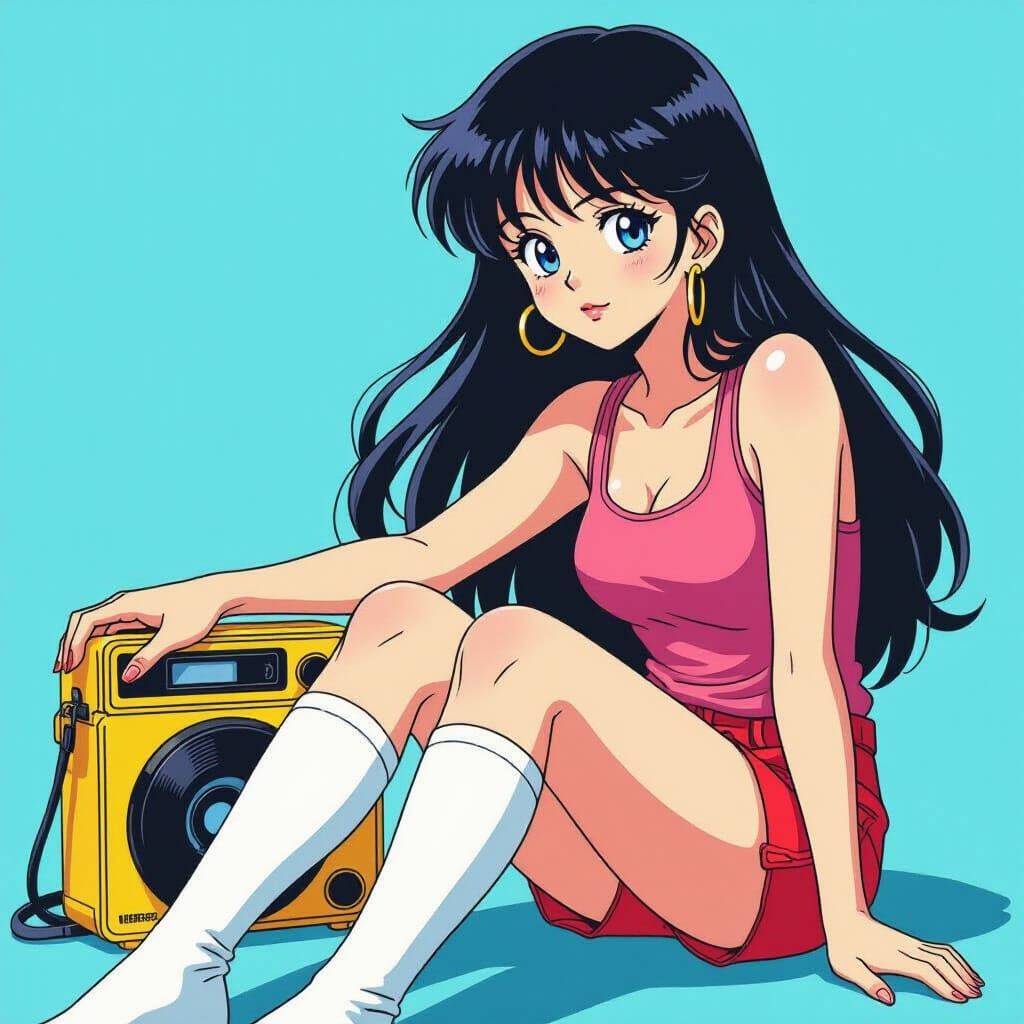 80s Anime Girl with Cassette Player