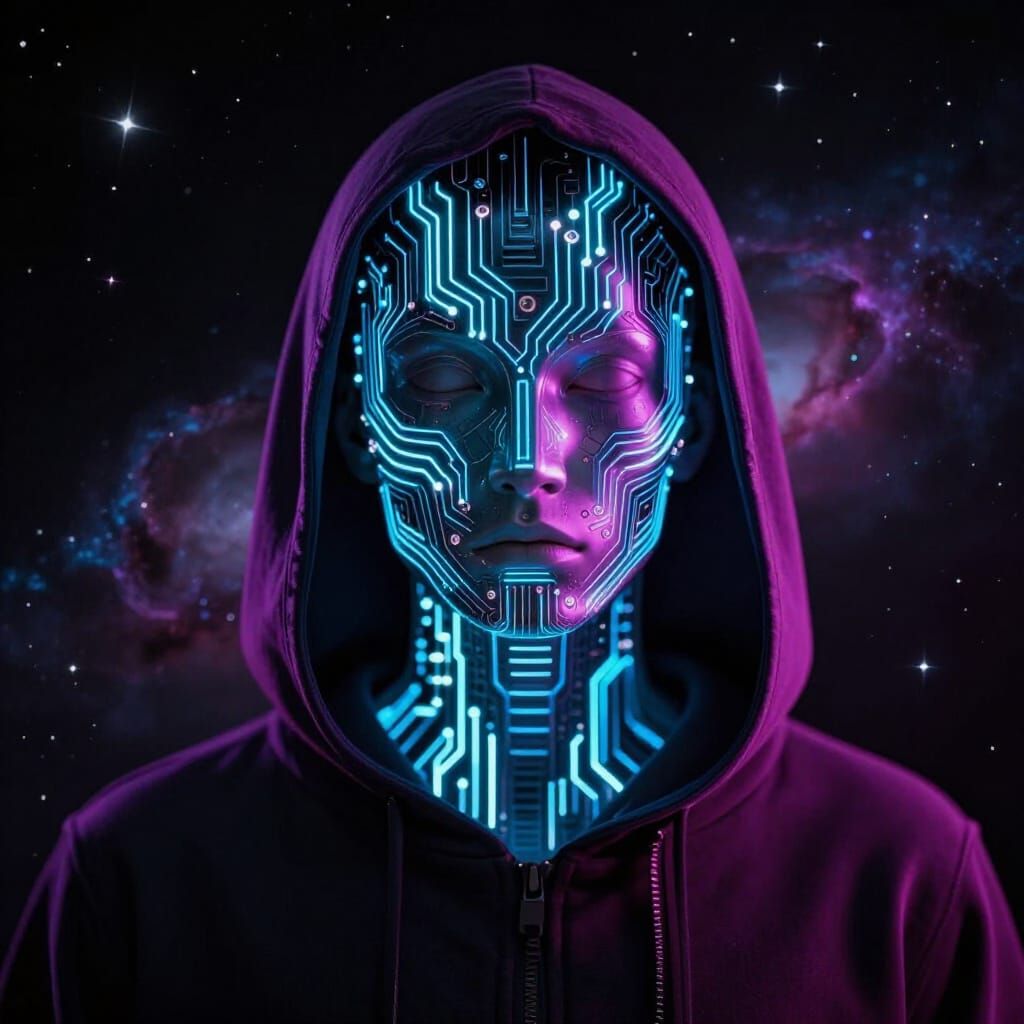 Radiant Humanoid with Luminous Circuitry