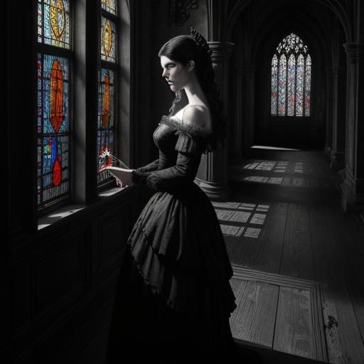 Gothic Woman in Dark Academia Illustration