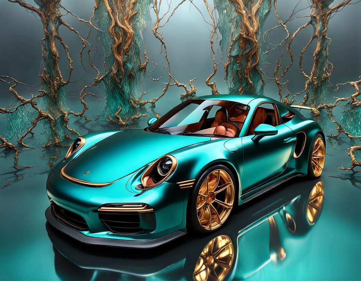 Dynamic Porsche with Carbon Textures and Golden Outlines