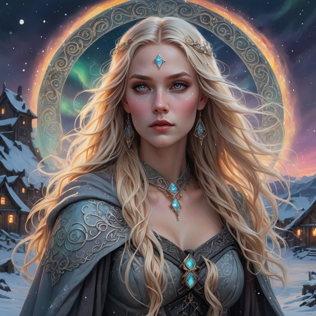 Goddess in Viking Village Fantasy Art