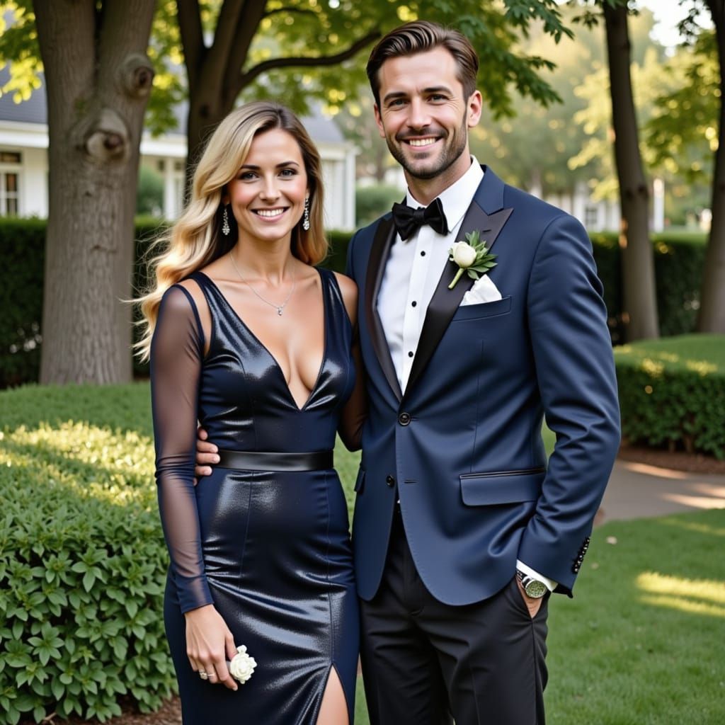 Couple in Formal Attire for Prom in Semi-Realistic Style
