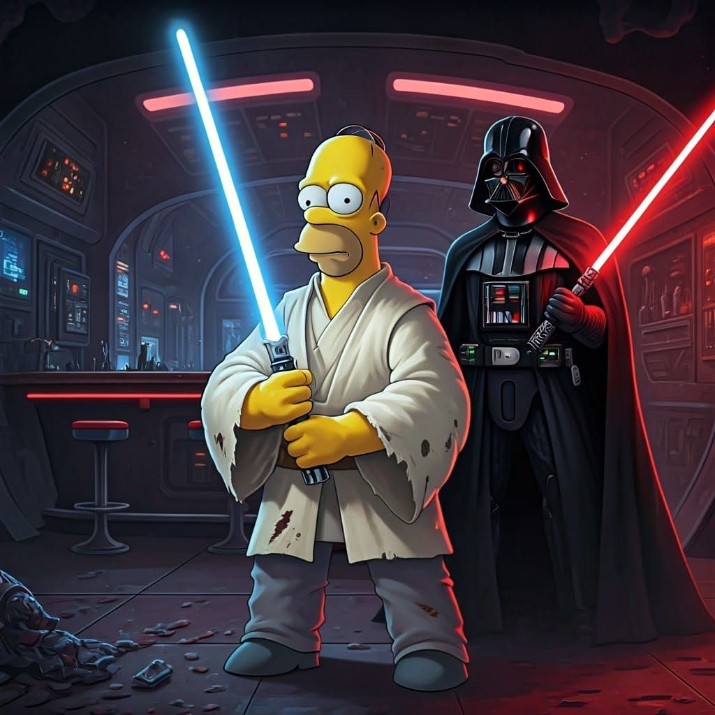 Distressed Jedi Homer Simpson Wields Lightsaber in Retro-Fut...