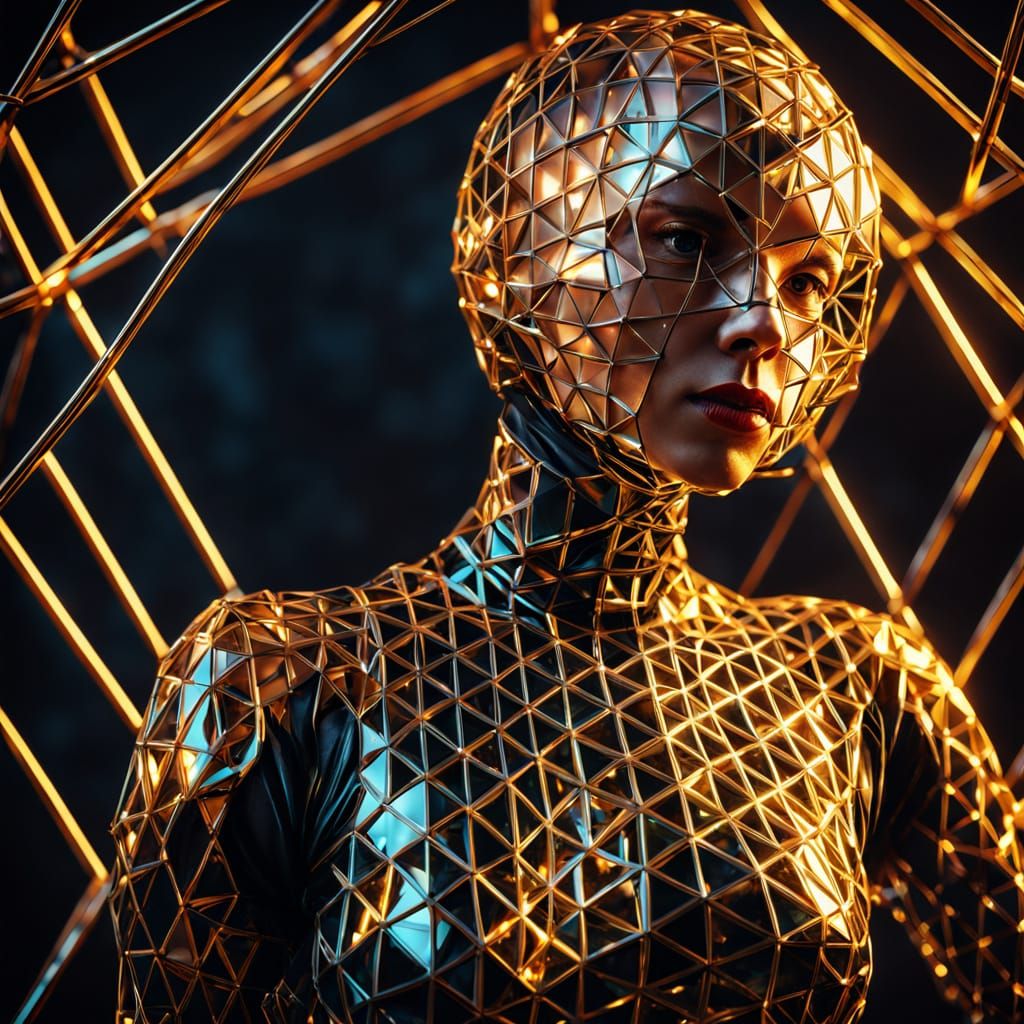 Woman in Latex Cage: Hyperrealistic Digital Art