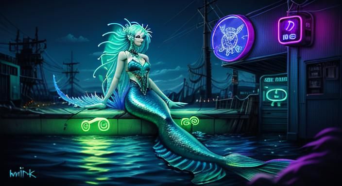 Biopunk Mermaid Goddess in Neon Style
