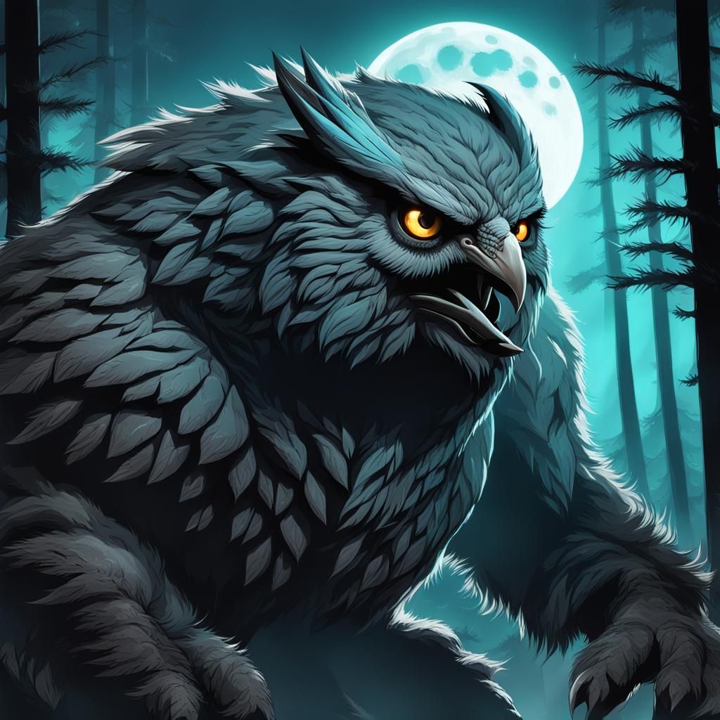 Fierce Owlbear Attack in Dense Forest