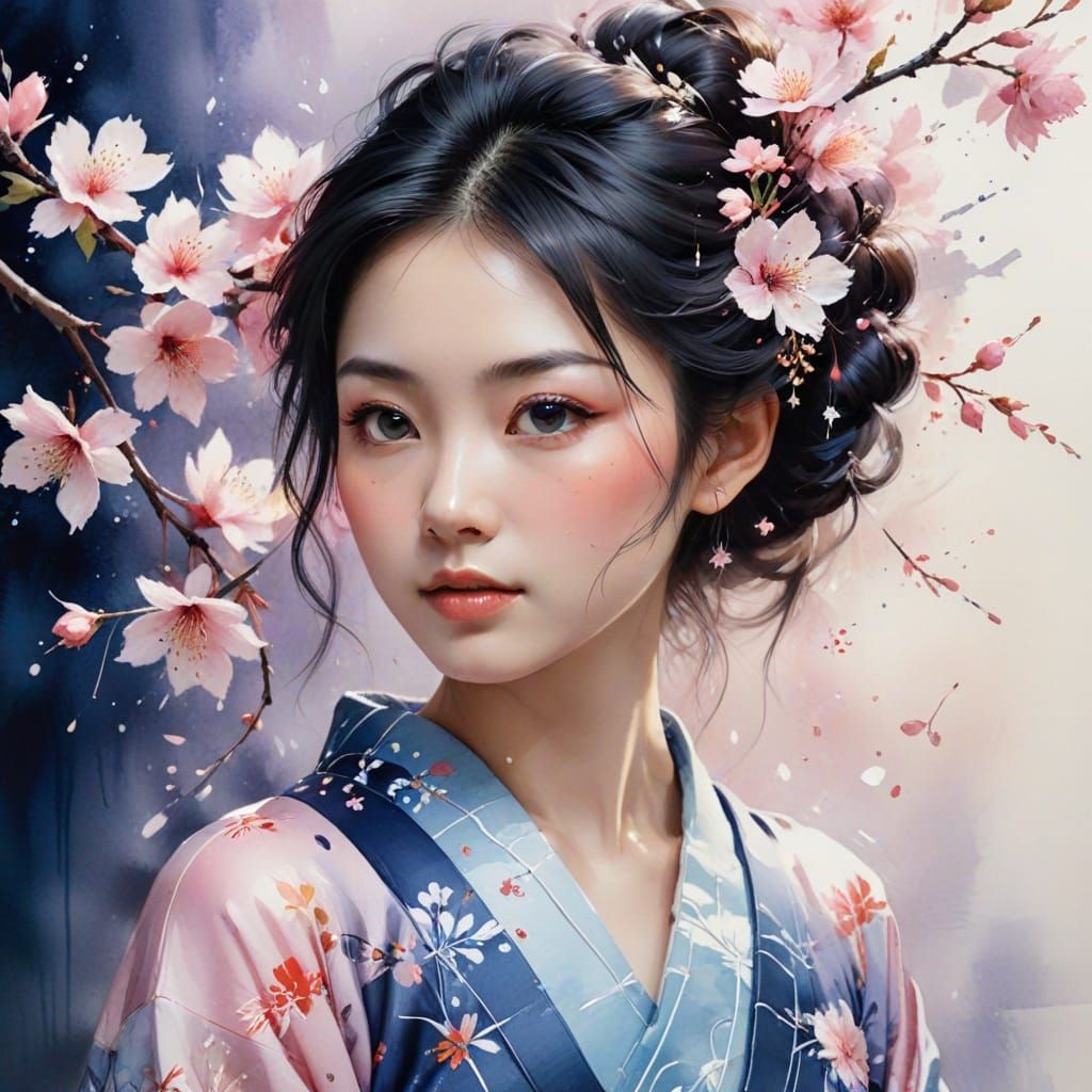 Elegant Japanese Woman Portrait with Chopsticks