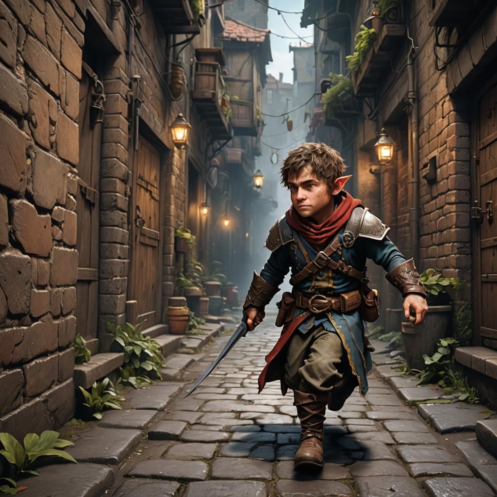 Halfling Rogue Sneaking: Detailed Matte Painting