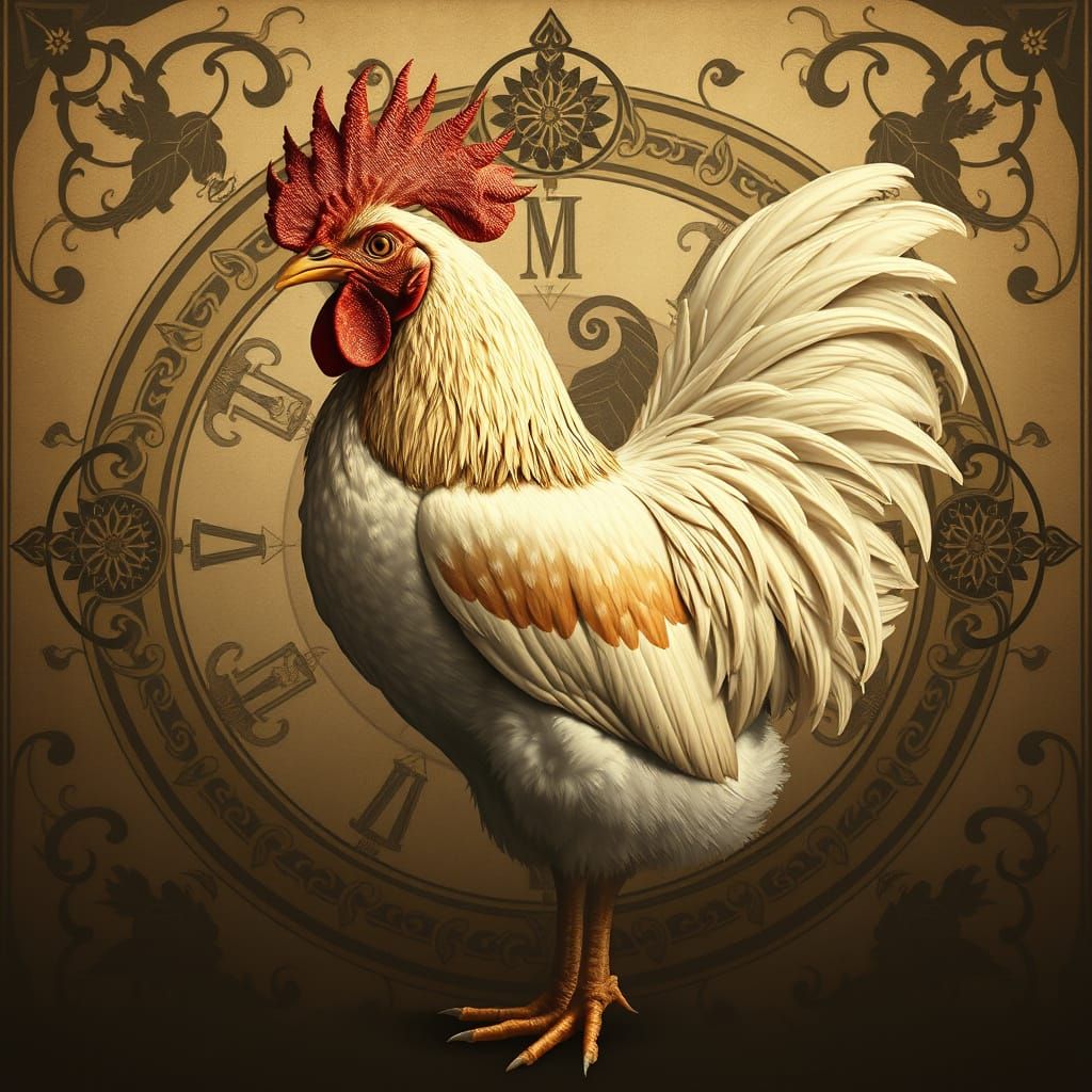 Leghorn Chicken Portrait in the Style of Gustave Moreau