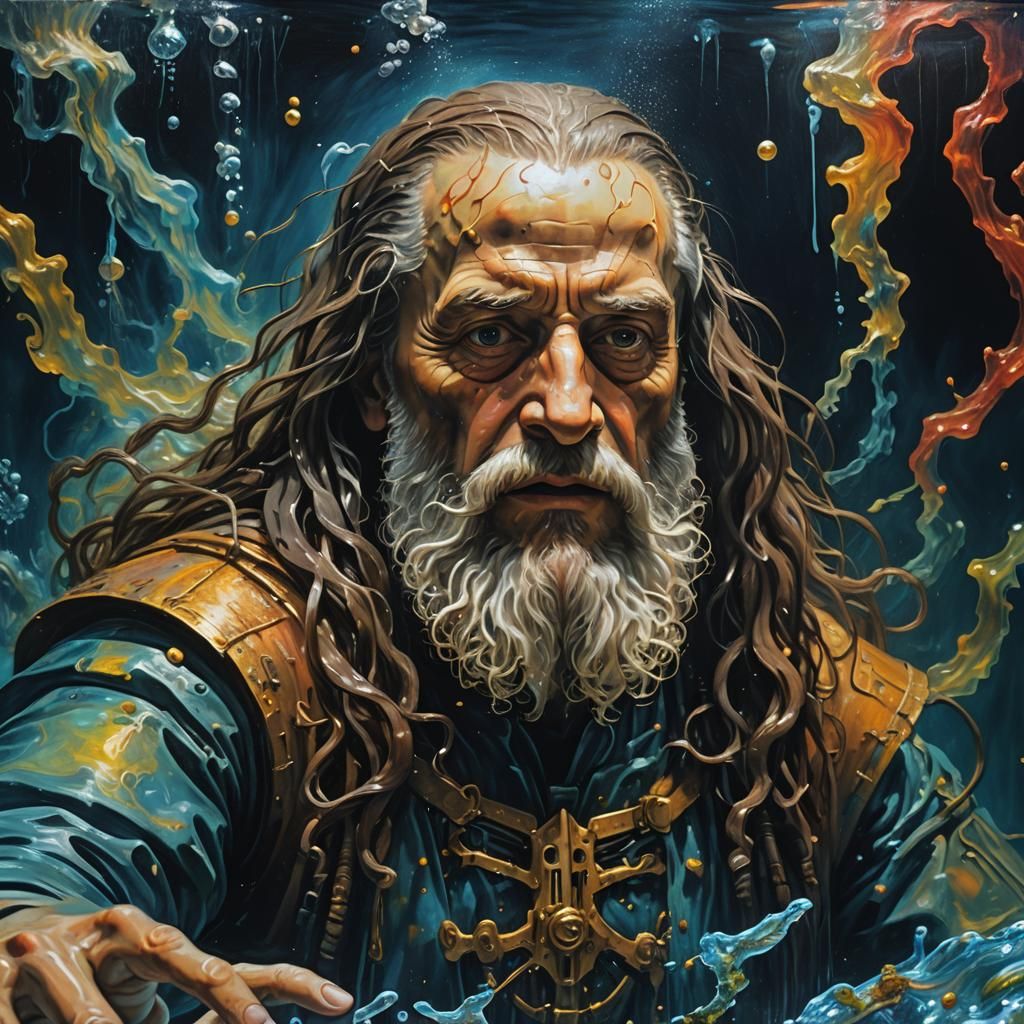 Cyborg da Vinci's Underwater Masterpiece: Surrealist Oil Pai...