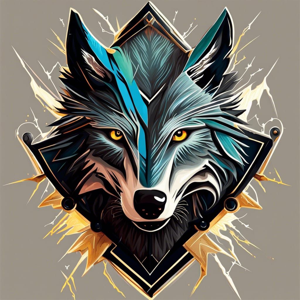 Wolf on Shield with Lightning: Abstract Art