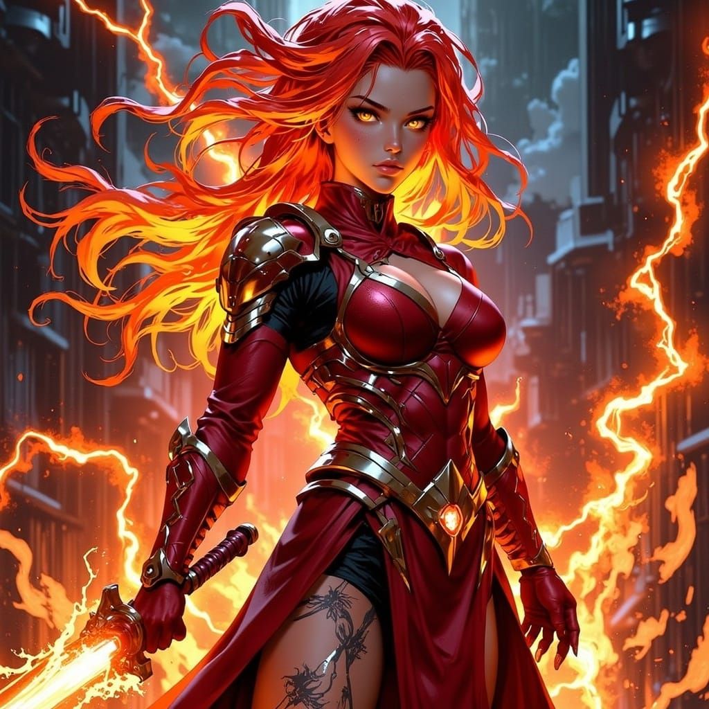 Elemental Warrior Woman with Lightning Sword