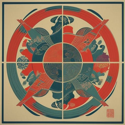 Vibrant Figures in Motion, Shin Hanga Woodblock Style