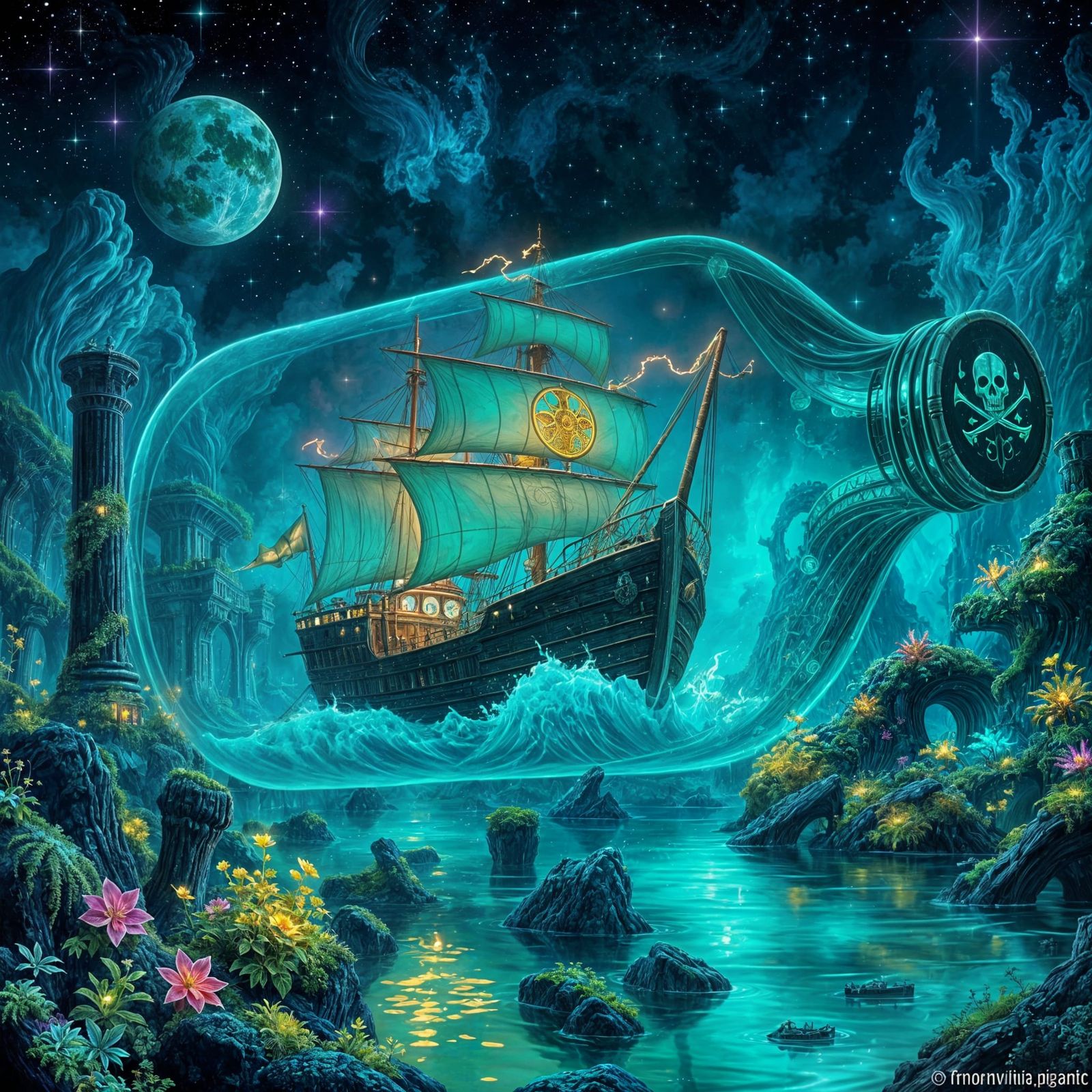 Enchanted Pirate Ship in a Majestic Glass Bottle