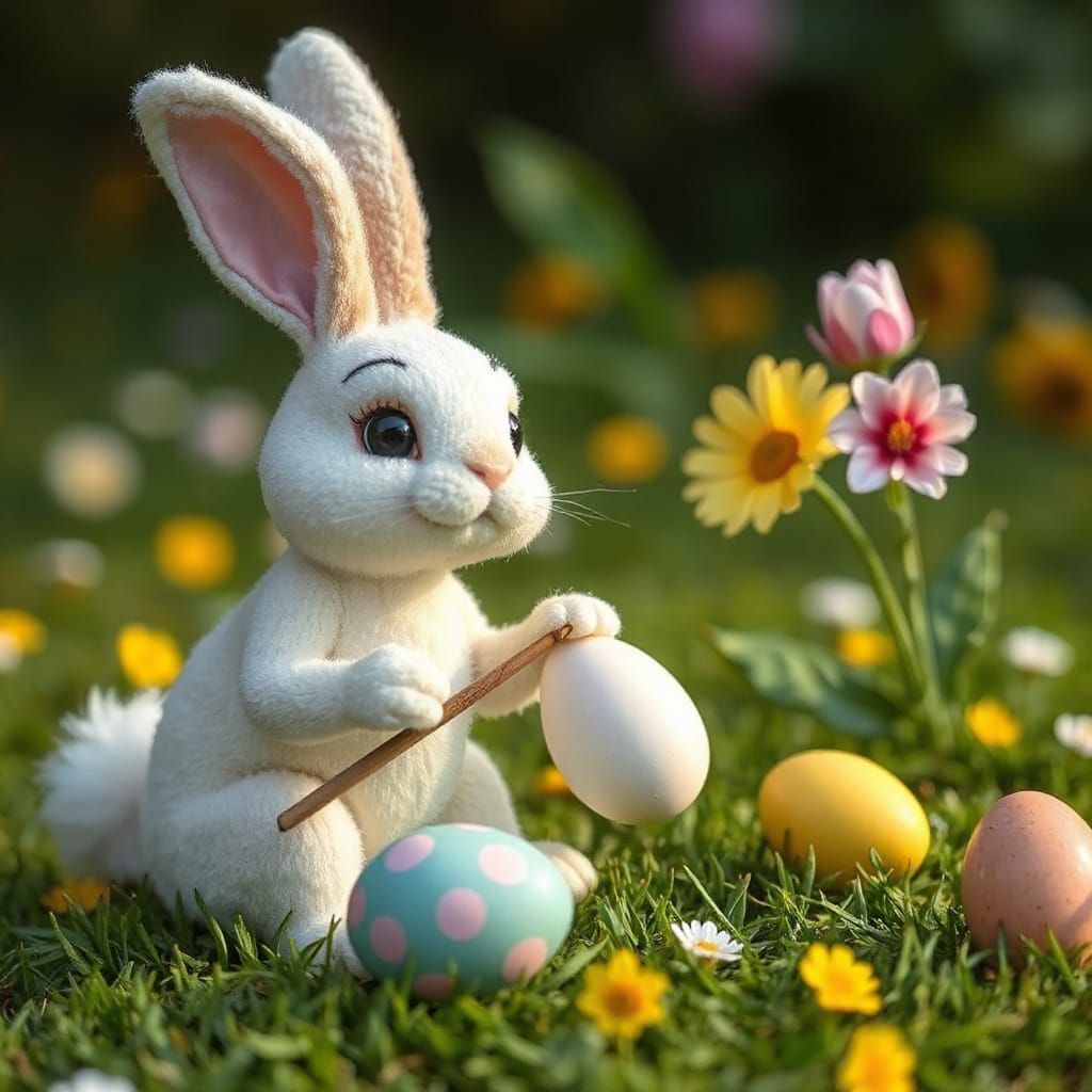 Whimsical Easter Bunny Paints Eggs in Vibrant Colors