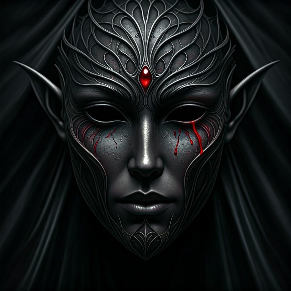 Elegant Elven Mask with Crimson Veins in Dark Fantasy Style