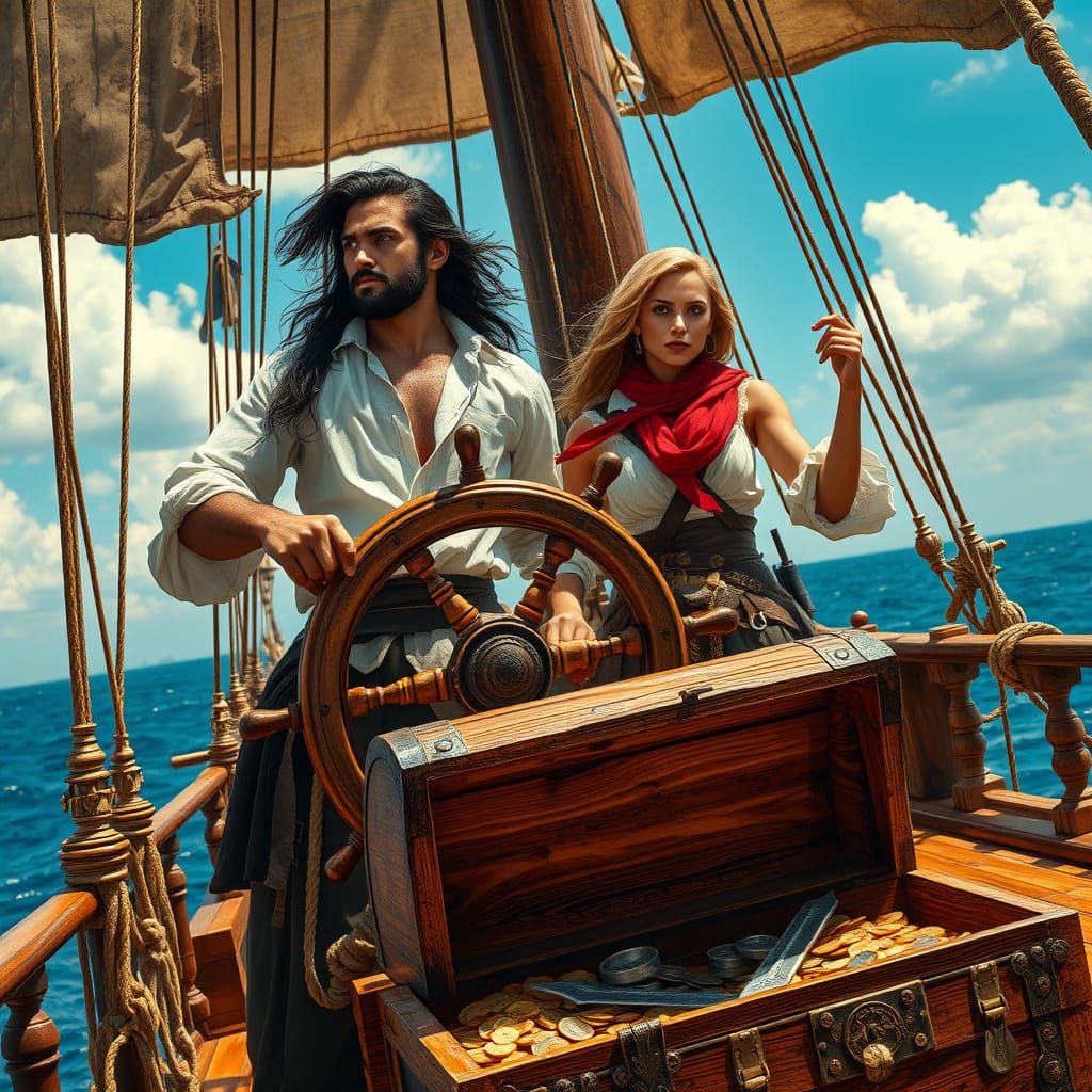 Pirate Captain and First Mate Guard Treasure Chest