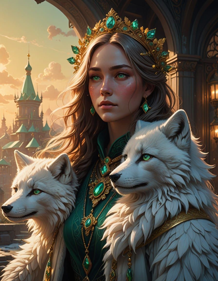 Regal Russian Princess in Opulent Winter Scene