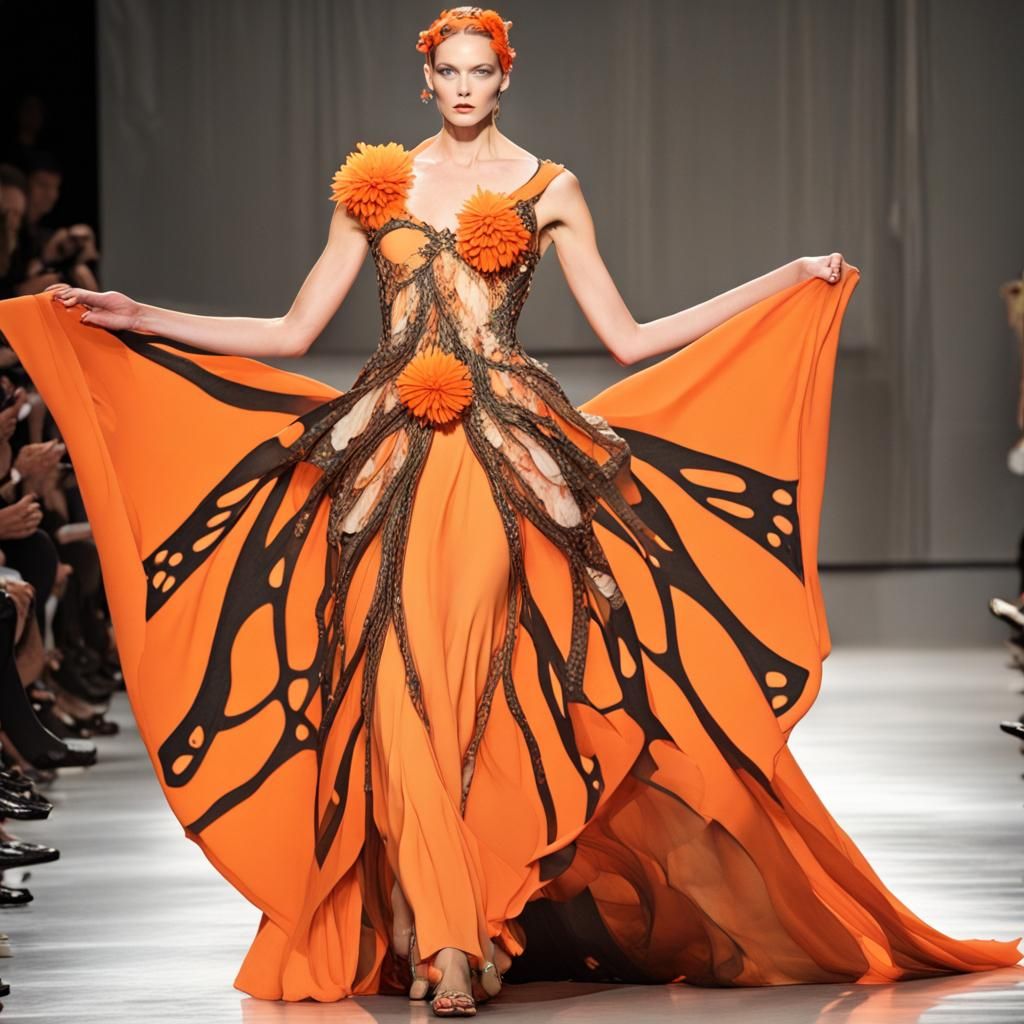 Runway Model in Monarch Butterfly Dress