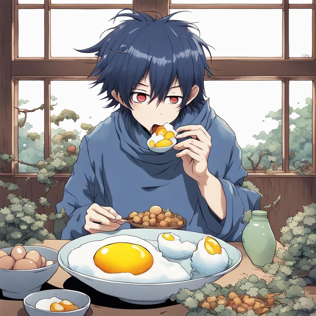 Fishboy Eating Eggs in Anime Style