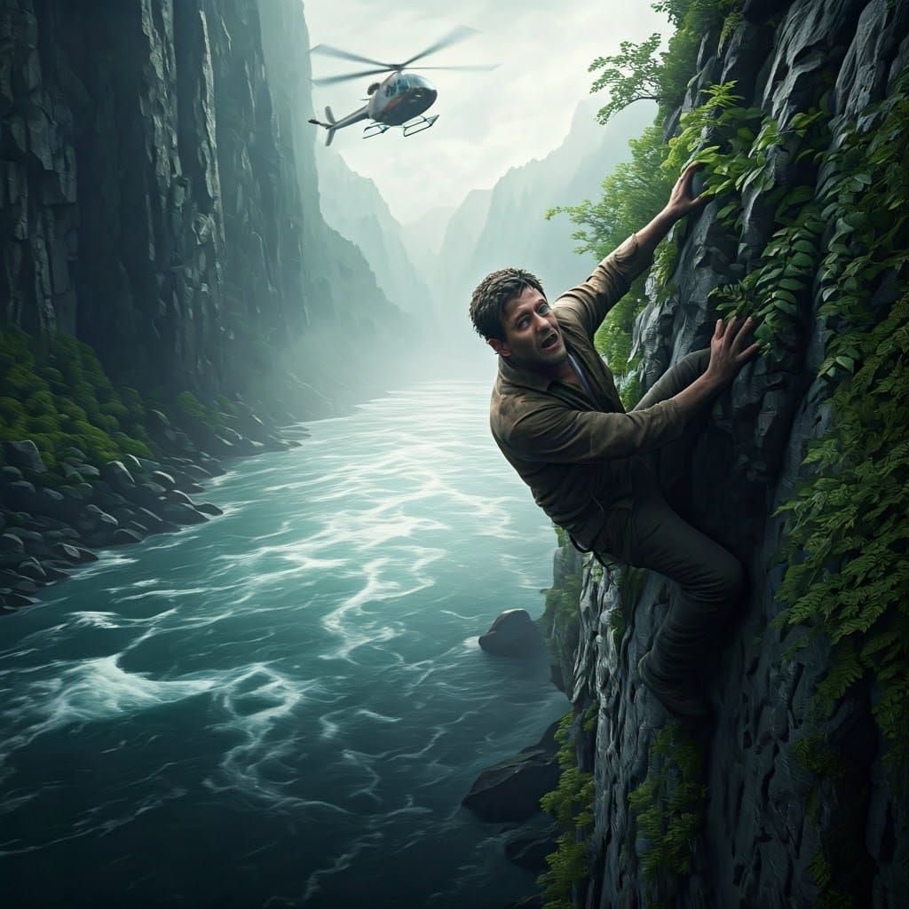 Dramatic Cliffside Rescue in Cinematic Style