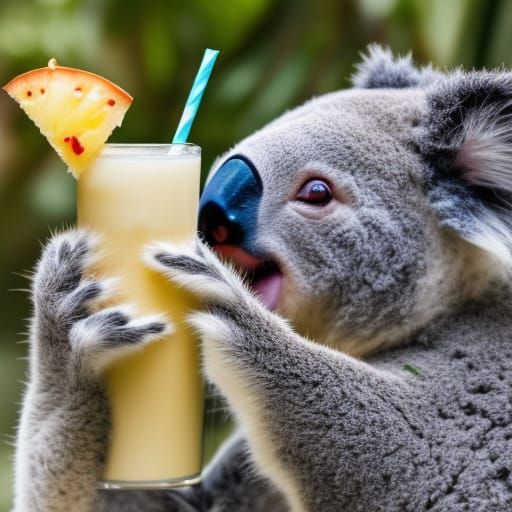 grandma shares a pina colada with a koala bear