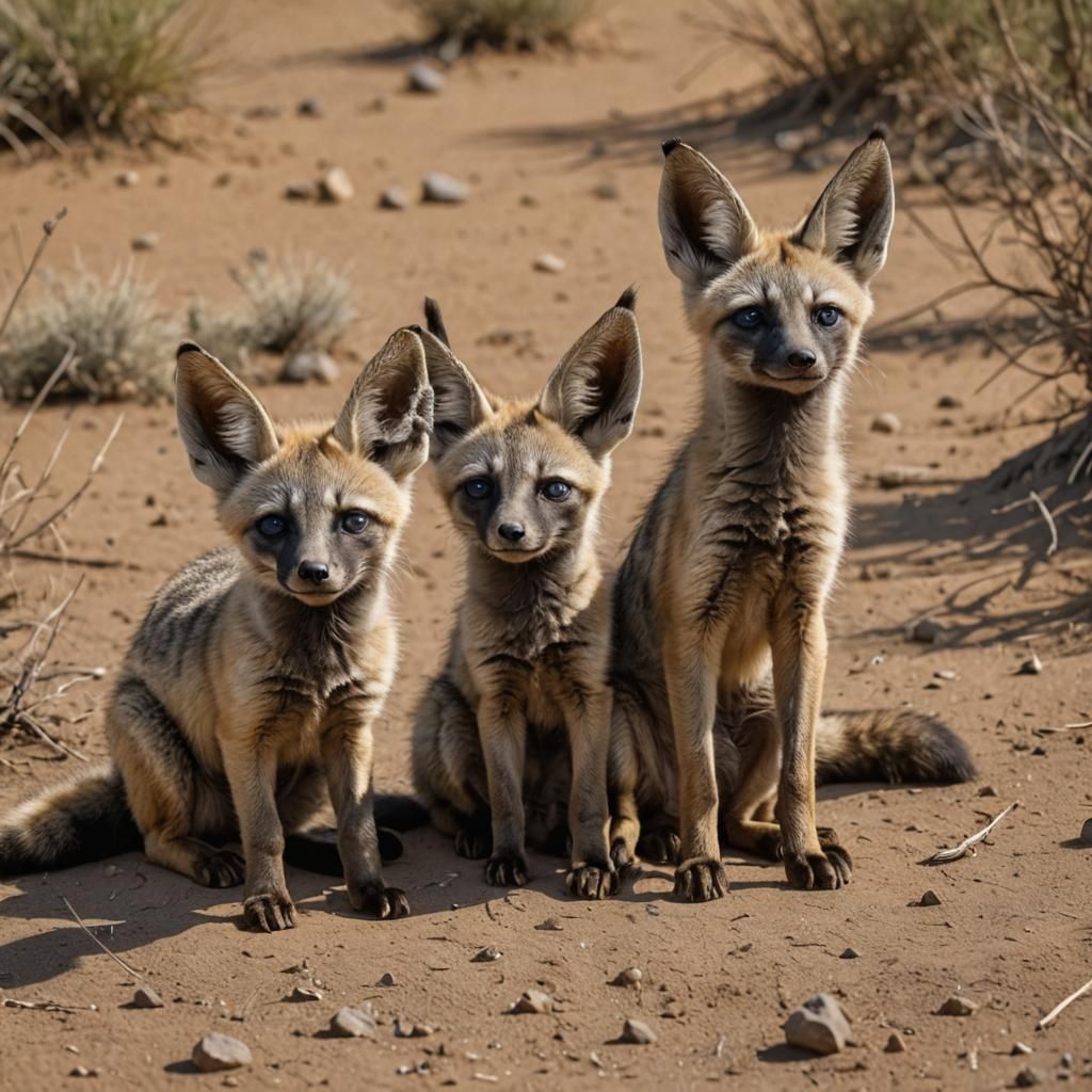 Bat-Eared Fox Cubs on the African Savanna