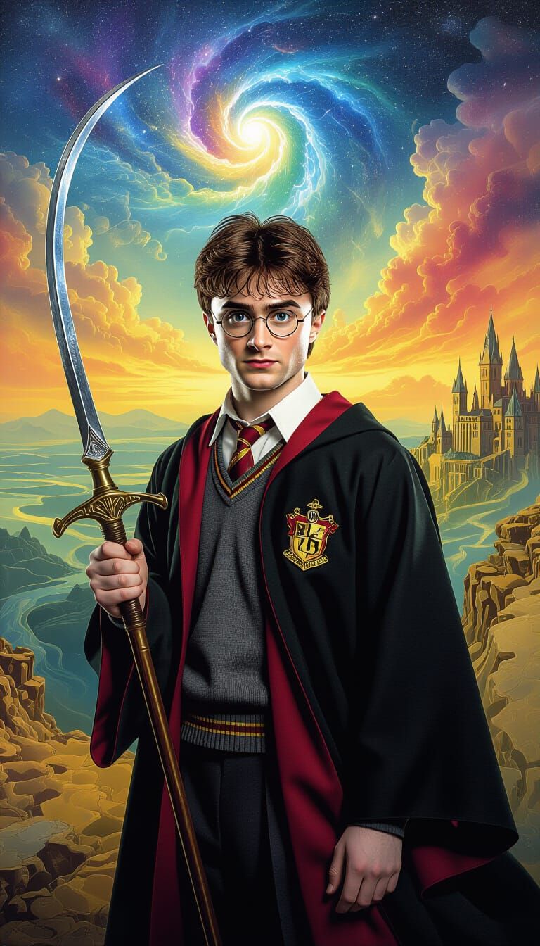 Harry Potter with Swordfish in Dali-esque Astralscape