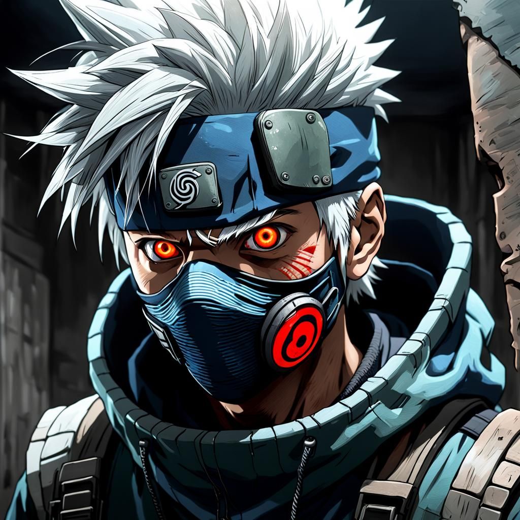 Kakashi Sharingan Portrait in Cyberpunk Style