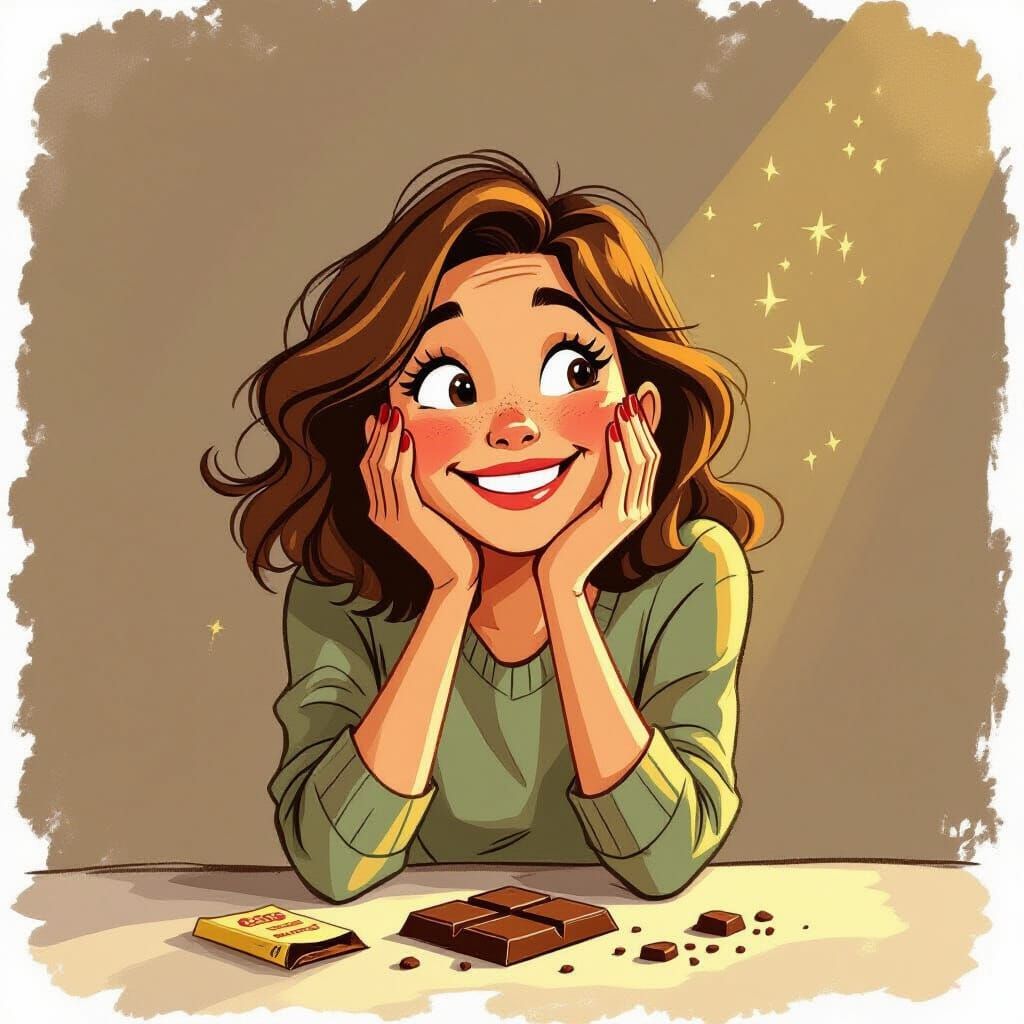 Woman Covered in Chocolate in Storybook Style