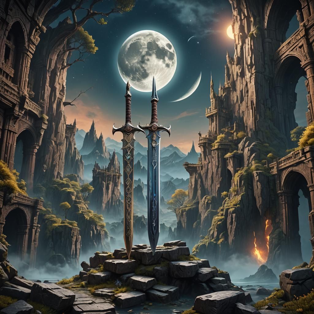 Fantastical Moon Sword Concept Art in Deep Color