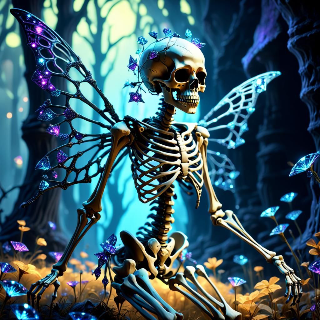 Diamond Fairy Skeleton in Blacklight, Digital Art