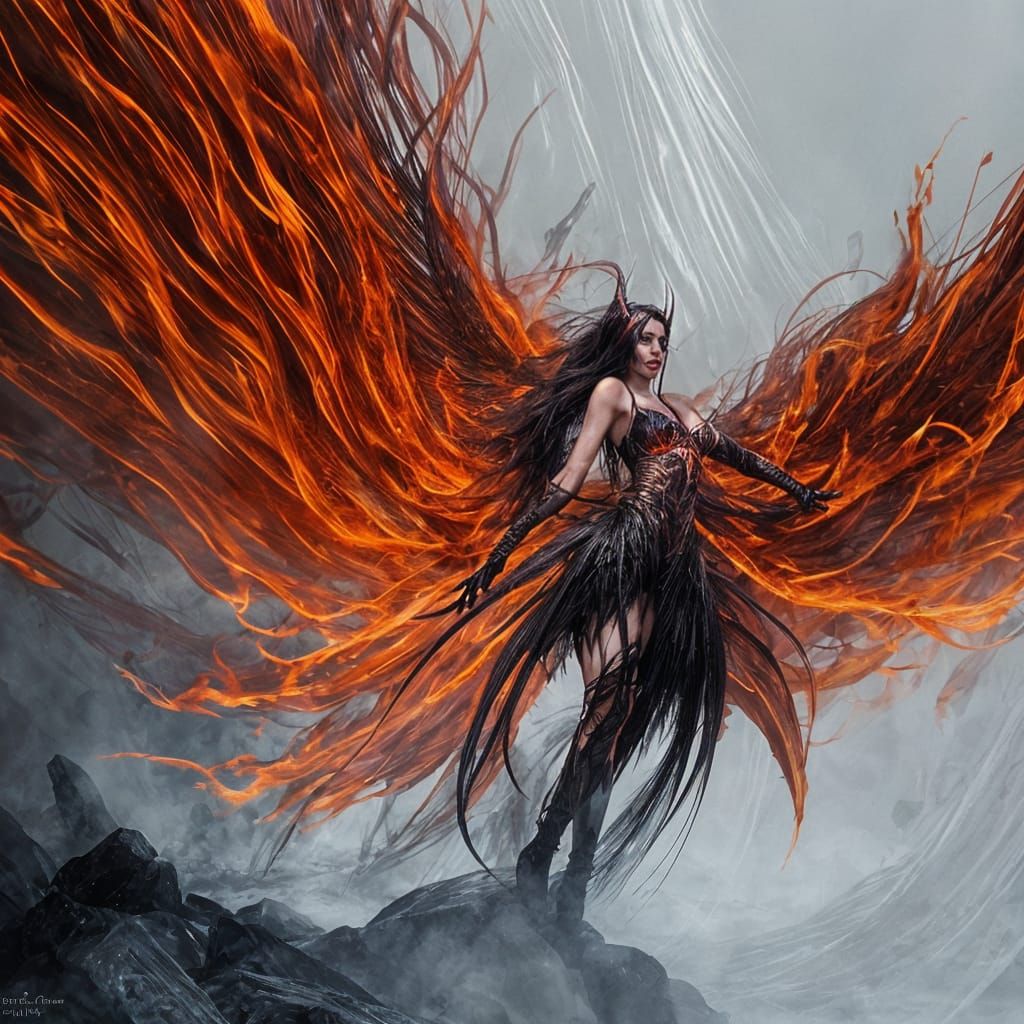 Demoness Dancing in Hellfire: A Dark Fantasy Portrait