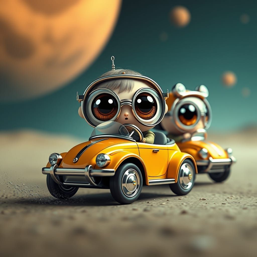 Adorable Mini Masterminds on Mars in Diamond Cars